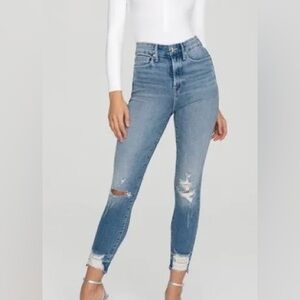 Good American Good Waist crop skinny jeans with chewed hem